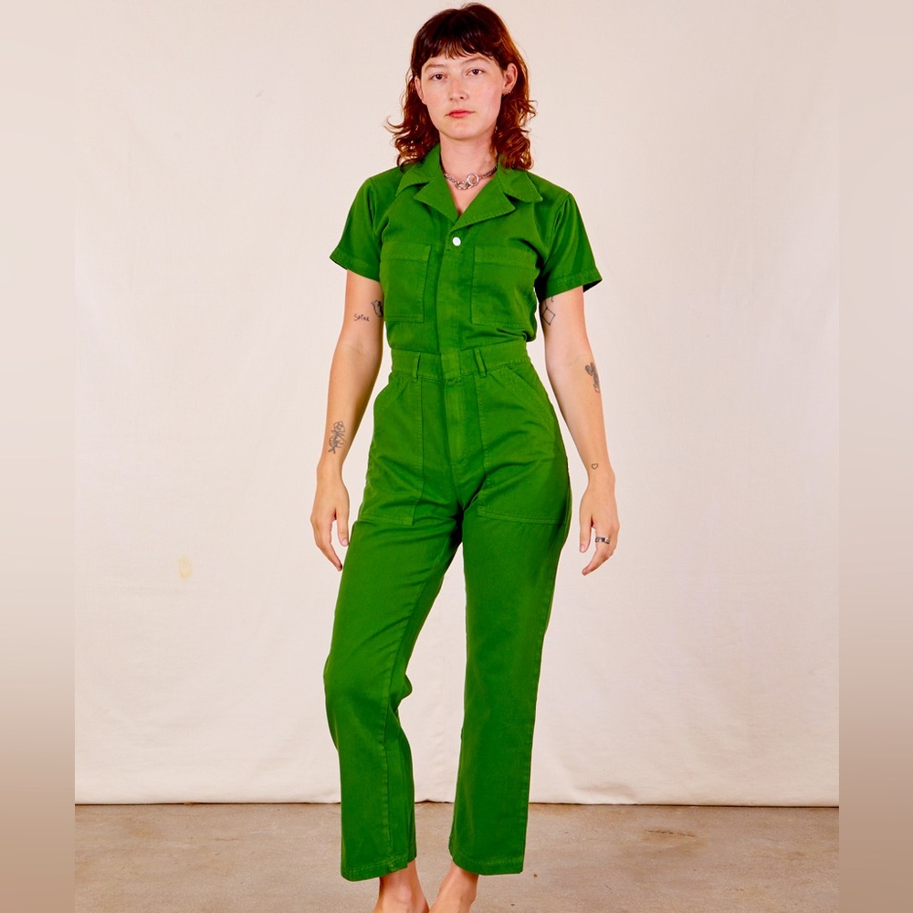 Almost-New Lawn Green Big Bud Press Short-Sleeved Jumpsuit